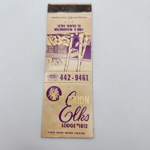 Vintage Matchbook El Cajon Elks 1950s 60s California Collectible Ephemera